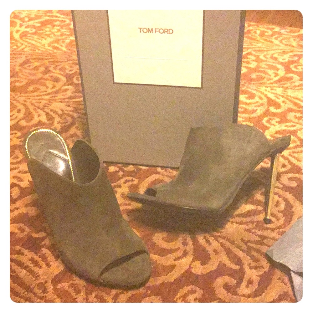 Tom Ford Suede High Heel Peep Toe Suede Slide